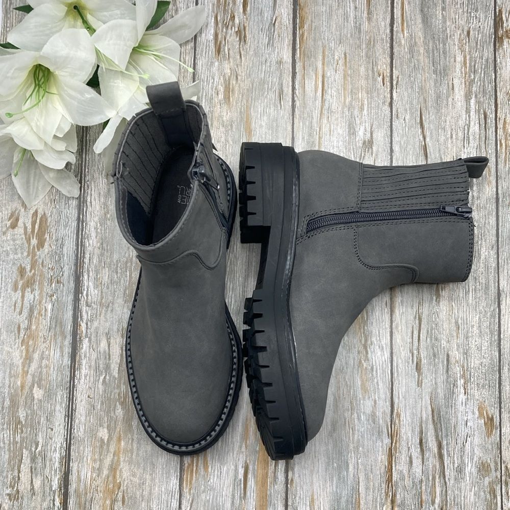 Time and Tru Gray Ankle Booties Rugged Sole